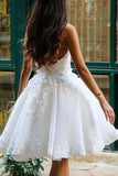 A Line V Neck Ivory Appliques Beads Homecoming Dresses Short Wedding Dresses STG15041