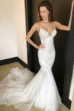 2024 Mermaid Wedding Dresses Spaghetti Straps With Applique And PF2ZAXHE