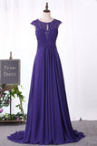 2024 Prom Dresses A Line Scoop Chiffon With Ruffles P9L83425