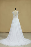 2024 Open Back Scoop Wedding Dresses 30D Chiffon With Applique PPPY61GD