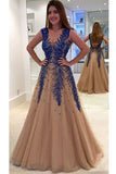 2024 Prom Dresses V Neck Tulle With Beading Sweep PZ756NA4