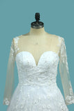 2024 A Line Tulle Long Sleeves Scoop Wedding Dresses With Applique P32E6LFX