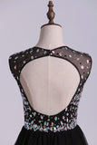 2024 Scoop Beaded Bodice A Line Prom Dress Short With PY72ZLAN