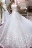 2024 New Arrival A-Line Wedding Dress Scoop Neck Tulle With Appliques PLRQSL68