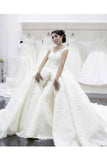 2024 Luxurious V Neck Wedding Dresses Tulle With Applique PF82BEDS