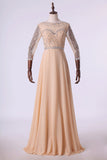 2024 Prom Dresses Bateau 3/4 Length Sleeve A Line Chiffon With PZHX352C