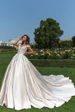 2024 Satin Scoop A Line Wedding Dresses With Handmade Flower And PRSZTX4R