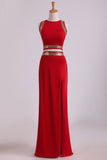 2024 Open Back Prom Dresses Two Pieces Spandex With Beads And Slit PRKBJL1T