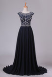 2024 Prom Dresses Scoop Cap Sleeves A Line Chiffon With Beads Sweep P6AY54T8
