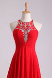 2024 Scoop A-Line/Princess Prom Dresses With Beads And PZGH8TKZ