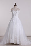 2024 New Arrival Wedding Dresses Off The Shoulder Tulle With Applique And Beads PKGY11EL