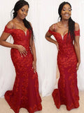 Sheath/Column Sleeveless Off-the-Shoulder Floor-Length Applique Lace Dresses TPP0003585
