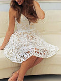 A-Line/Princess V-neck Sleeveless Short/Mini Lace Dresses TPP0008327