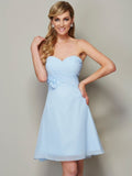 A-Line/Princess Sweetheart Sleeveless Hand-Made Flower Short Chiffon Homecoming Dresses TPP0008726