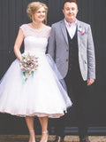 Ball Gown Jewel Sleeveless Knee-Length Ruffles Tulle Wedding Dresses TPP0006793