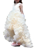 A-line/Princess V-neck Sleeveless Asymmetrical Organza Ruffles Flower Girl Dresses TPP0007808