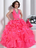 Ball Gown Halter Sleeveless Beading Long Organza Flower Girl Dresses TPP0007783
