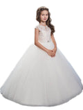 Ball Gown Scoop Sleeveless Beading Floor-Length Tulle Flower Girl Dresses TPP0007686