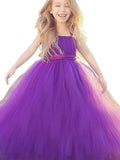 Ball Gown Straps Sleeveless Bowknot Floor-Length Tulle Flower Girl Dresses TPP0007664