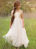 A-Line/Princess Sleeveless Scoop Floor-Length Sequin Tulle Flower Girl Dresses TPP0007676
