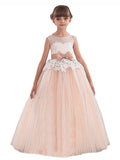 Ball Gown Scoop Sleeveless Sash/Ribbon/Belt Tulle Floor-Length Flower Girl Dresses TPP0007744