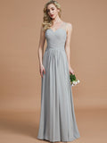 A-Line/Princess V-neck Chiffon Floor-Length Sleeveless Bridesmaid Dresses TPP0005466