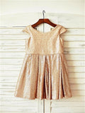 A-line/Princess Scoop Short Sleeves Tea-Length Sequins Flower Girl Dresses TPP0007693
