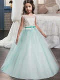 Ball Gown Jewel Sleeveless Sash/Ribbon/Belt Floor-Length Tulle Flower Girl Dresses TPP0007746