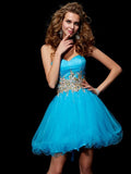 A-Line/Princess Sweetheart Sleeveless Beading Short Net Homecoming Dresses TPP0008598