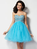 A-Line/Princess Sweetheart Sleeveless Short Beading Tulle Homecoming Dresses TPP0008657