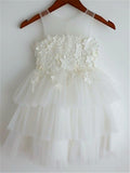 A-line/Princess Straps Sleeveless Lace Tea-Length Tulle Flower Girl Dresses TPP0007670
