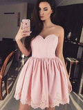 A-Line/Princess Sweetheart Lace Satin Short/Mini Dresses TPP0008579