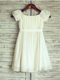 A-line/Princess Square Short Sleeves Ruched Tea-Length Chiffon Flower Girl Dresses TPP0007675