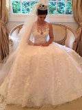 A-Line/Princess Lace Court Train Scoop Applique Sleeveless Wedding Dresses TPP0006165