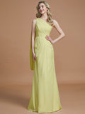 Sheath/Column One-Shoulder Sleeveless Floor-Length Chiffon Bridesmaid Dresses TPP0005565