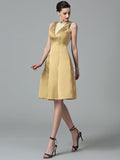 A-Line/Princess Jewel Ruffles Sleeveless Short Satin Bridesmaid Dresses TPP0005657