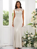 Trumpet/Mermaid Charmeuse Applique High Neck Sleeveless Floor-Length Bridesmaid Dresses TPP0004924