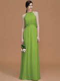 A-Line/Princess Halter Sleeveless Floor-Length Ruffles Chiffon Bridesmaid Dresses TPP0005706