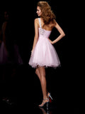 A-Line/Princess One-Shoulder Sleeveless Beading Short Elastic Woven Satin Homecoming Dresses TPP0008721