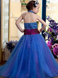 Ball Gown Halter Sleeveless Floor-Length Sequins Tulle Flower Girl Dresses TPP0007806