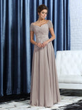A-Line/Princess Sweetheart Beading Short Sleeves Long Chiffon Mother of the Bride Dresses TPP0007093