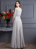 A-Line/Princess V-neck 3/4 Sleeves Applique Long Chiffon Mother of the Bride Dresses TPP0007309