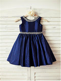 A-line/Princess Scoop Sleeveless Rhinestone Tea-Length Taffeta Flower Girl Dresses TPP0007679