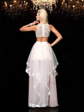 A-Line/Princess Scoop Applique Sleeveless Long Tulle Two Piece Dresses TPP0003224