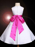 A-line/Princess Scoop Bowknot Sleeveless Long Satin Flower Girl Dresses TPP0007687