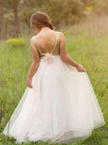 A-Line/Princess Sleeveless Scoop Floor-Length Sequin Tulle Flower Girl Dresses TPP0007676
