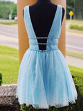 A-Line/Princess Tulle Beading V-neck Sleeveless Short/Mini Homecoming Dresses TPP0008741