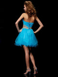 A-Line/Princess Sweetheart Sleeveless Beading Short Net Homecoming Dresses TPP0008598
