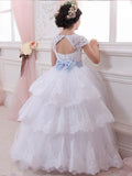 Ball Gown Sleeveless Scoop Sash/Ribbon/Belt Floor-Length Tulle Flower Girl Dresses TPP0007662