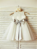 A-line/Princess Scoop Sleeveless Bowknot Tea-Length Tulle Flower Girl Dresses TPP0007690